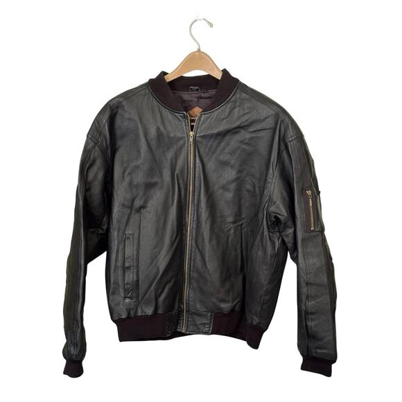 VTG Weekends Men's Black Leather Bomber Jacket Large Pockets Biker Retro READ - Picture 1 of 9